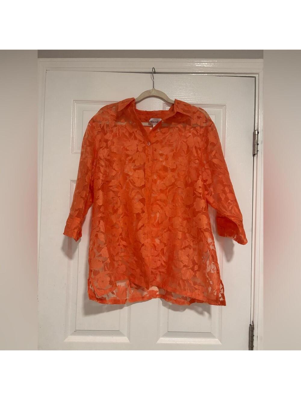 TanJay Orange Sheer Floral Blouse